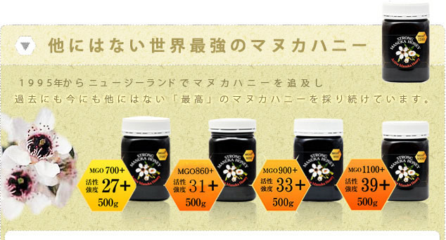 他にはない世界最強のマヌカハニー ニュージーランドでマヌカハニーを追及して19年過去にも今にも他にはない「最高」のマヌカハニーを採り続けています。